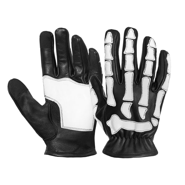 SkullTrail Men's Leather Gloves Black & White
