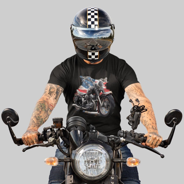 Motorcycle With USA Flag - Tshirt